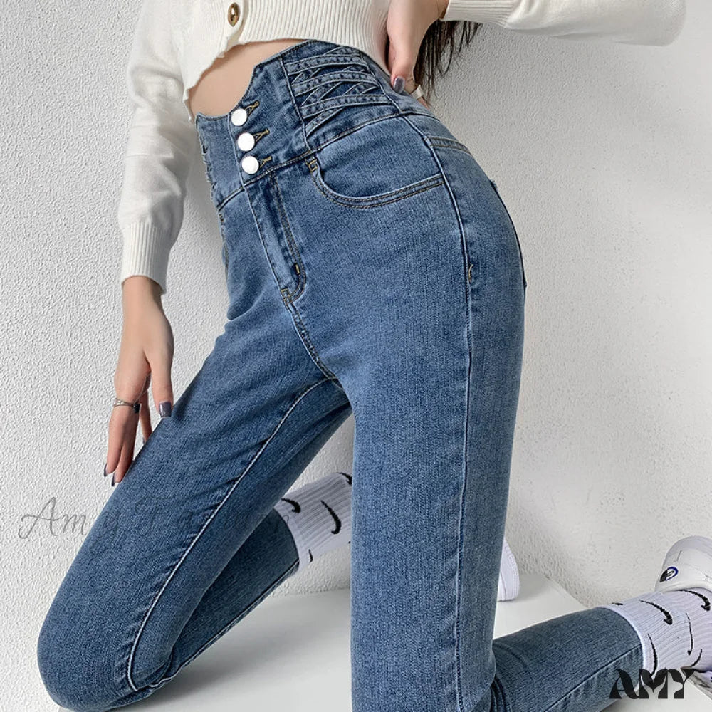 Amy Fashion - High Waist Straight Elastic Femme Jeans - Image 6