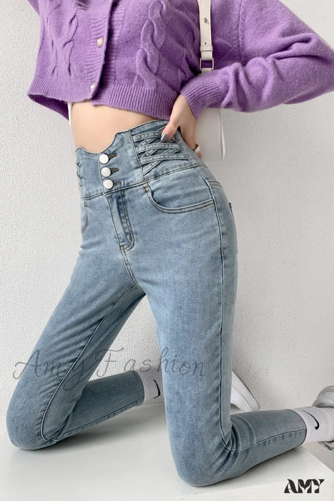 Amy Fashion - High Waist Straight Elastic Femme Jeans - Image 7