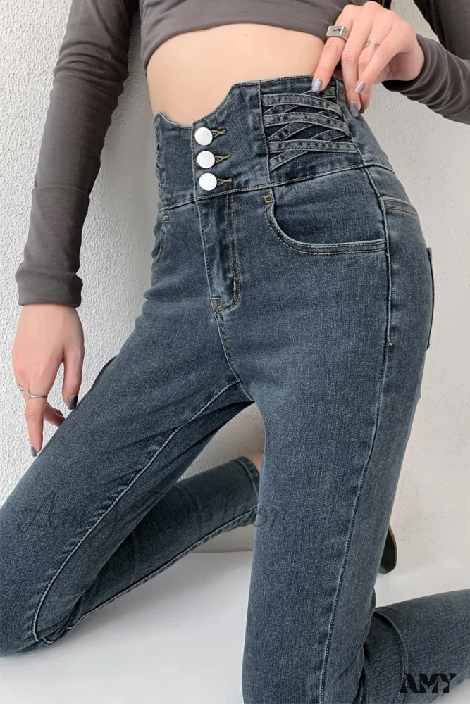 Amy Fashion - High Waist Straight Elastic Femme Jeans - Image 8